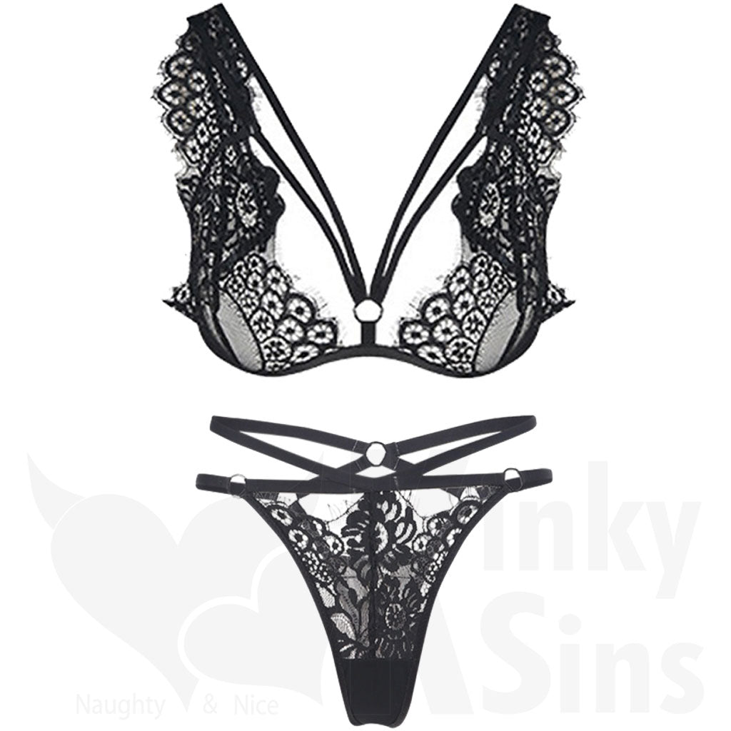 Stunning Lace Bralette And Thong Lingerie Set Sex Toys